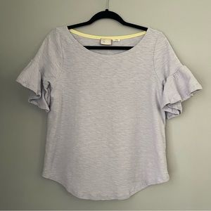 New Blue Postage Stamp Anthropologie Linen Ruffle T-Shirt Size Medium